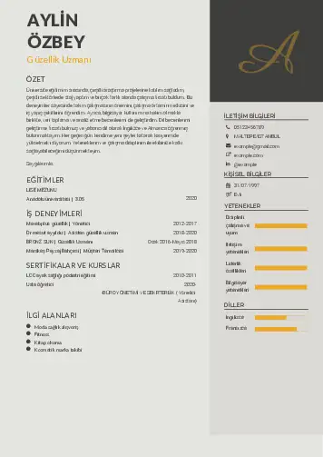 Güzellik Uzmanı Cv Örnekleri  cv indir